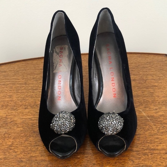 Sacha London Pippa Velvet Peep Toe Heels - Picture 1 of 6